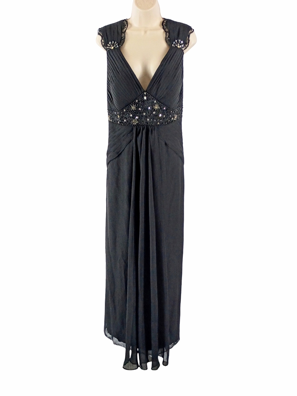 JJs House Black Embellished V-Neck Evening Gown
